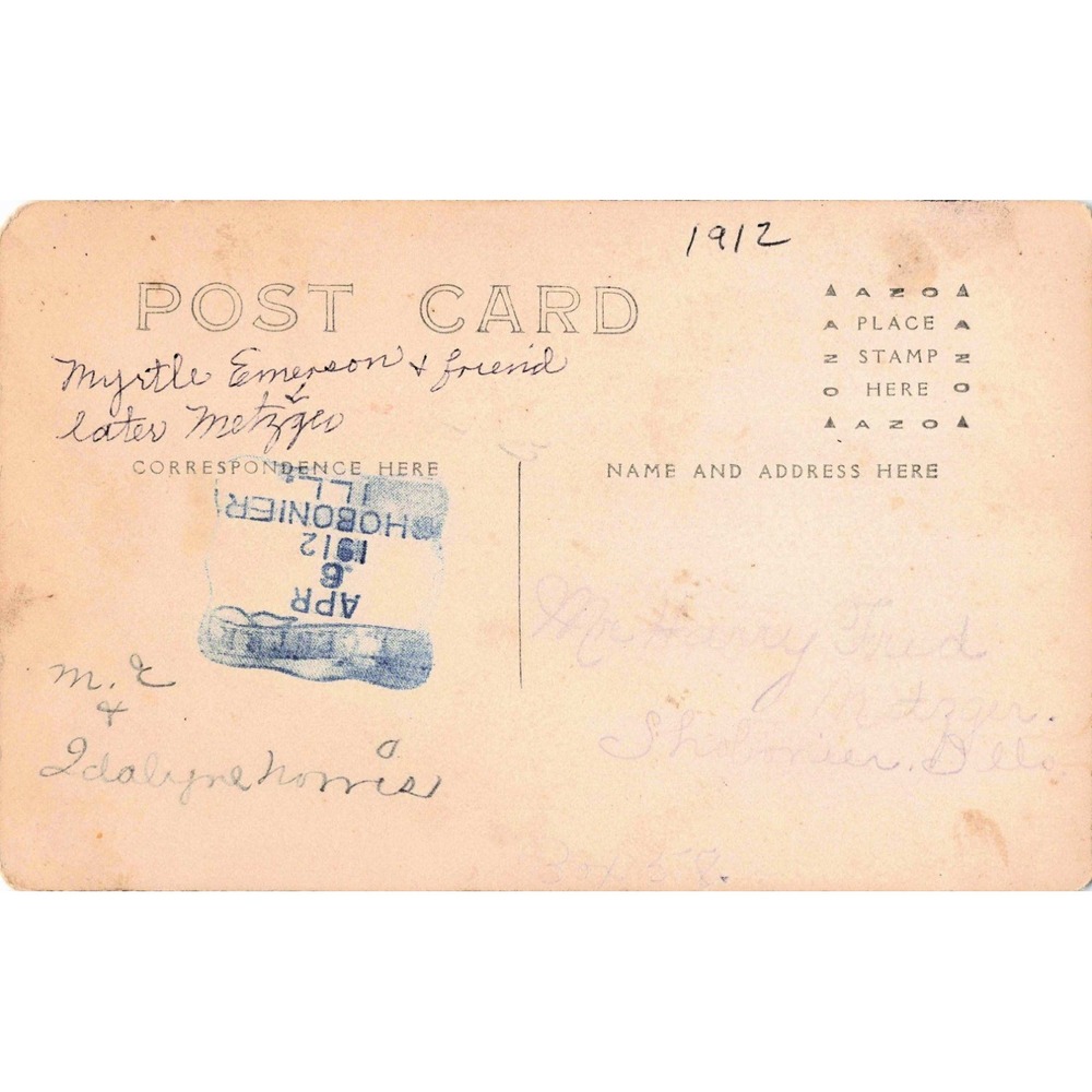 Antique 1912 AZO Real Photo Postcard Myrtle Emerson Friend Edwardian Portrait - Picture 2 of 2